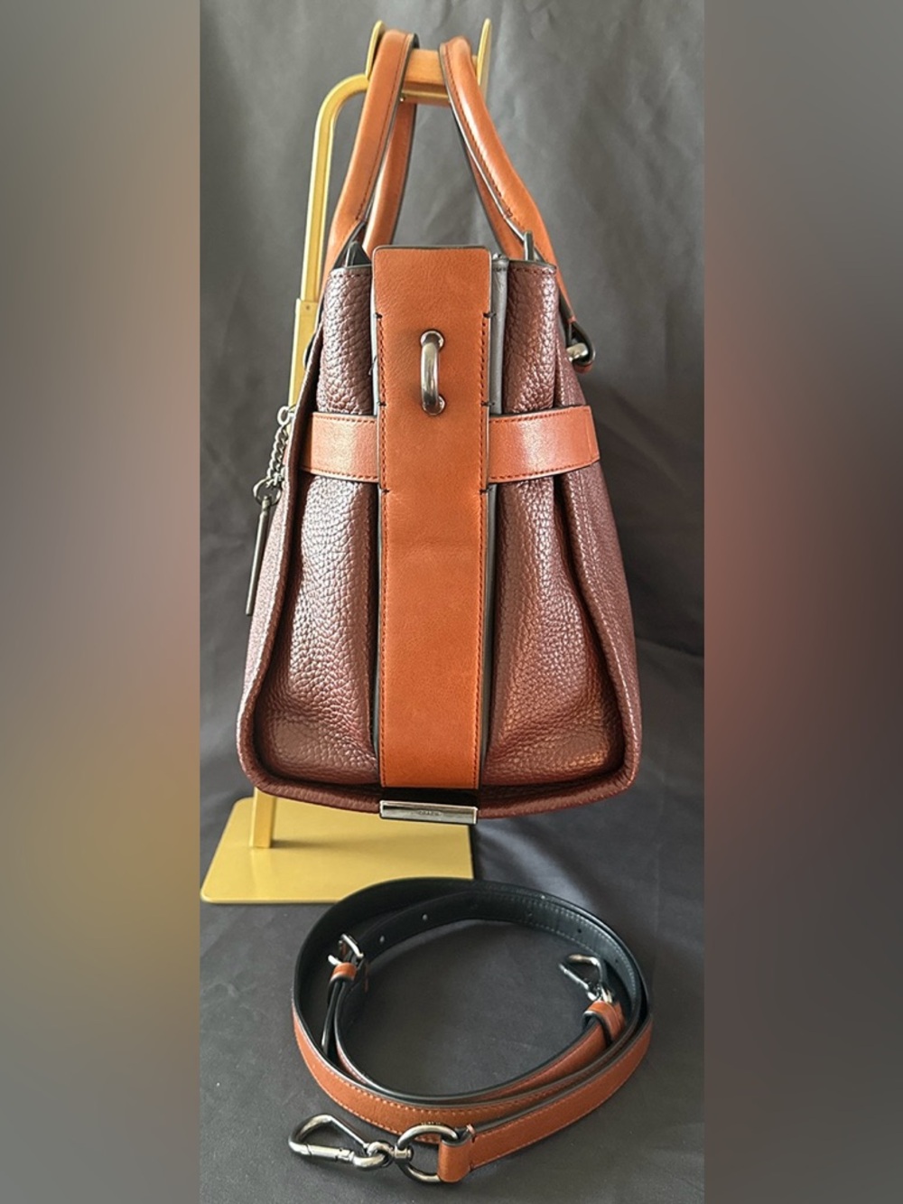 Coach Swagger Satchel Colorblock Mahogany & Ginger Pebbled Leather - Picture 6 of 13